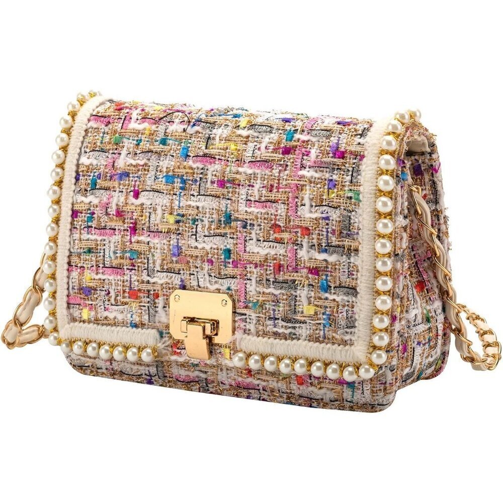 Women's Colour Shoulder Chain Purse Fashion Clutch Crossbody Retro Tweed Satchel